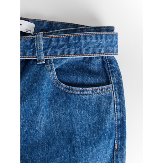 Reserved - Jeansy wide leg z paskiem - granatowy Reserved 44 Reserved