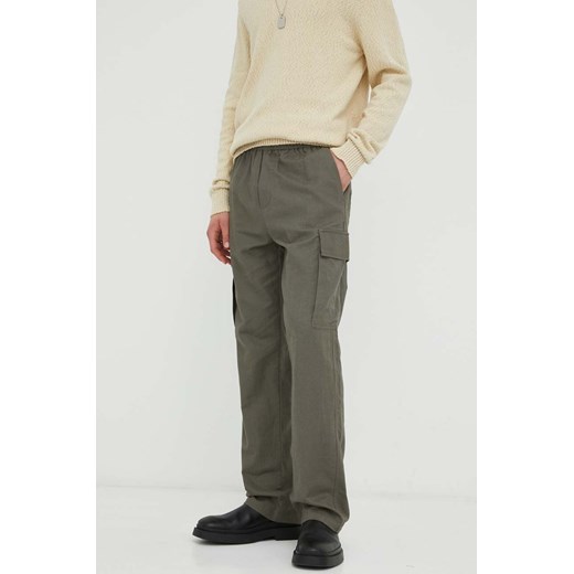 Samsoe Samsoe spodnie z domieszką lnu kolor zielony proste ze sklepu PRM w kategorii Spodnie męskie - zdjęcie 166042633