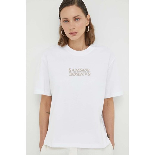 Samsoe Samsoe t-shirt bawełniany kolor biały ze sklepu PRM w kategorii Bluzki damskie - zdjęcie 166042783