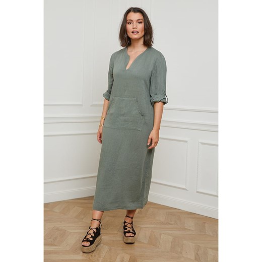 Curvy Lady Lniana sukienka w kolorze khaki ze sklepu Limango Polska w kategorii Sukienki - zdjęcie 166043644