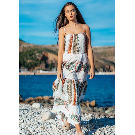 Isla Bonita by SIGRIS Sukienka w kolorze białym ze wzorem Isla Bonita By Sigris S okazyjna cena Limango Polska