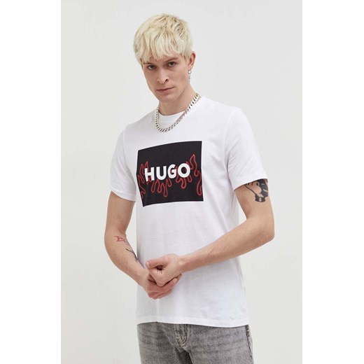 HUGO t-shirt bawełniany męski kolor biały z nadrukiem 50506989 ze sklepu ANSWEAR.com w kategorii T-shirty męskie - zdjęcie 166056744