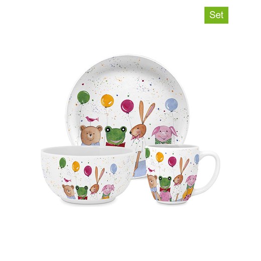 ppd 3-częściowy zestaw śniadaniowy &quot;Kid Party&quot; w kolorze białym ze wzorem ze sklepu Limango Polska w kategorii Talerze - zdjęcie 166057030
