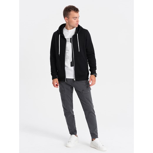 Bluza męska rozpinana z kapturem BASIC - czarna V1 OM-SSBZ-0118 L ombre