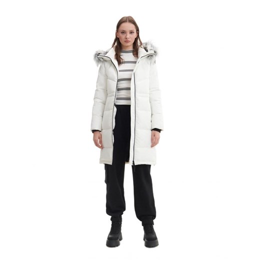 Cropp - Biały płaszcz puffer z kapturem - biały Cropp L Cropp