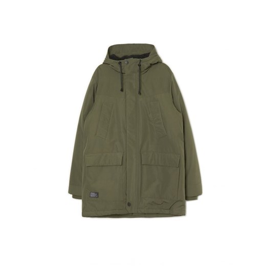 Cropp - Ciemnozielony płaszcz z kapturem - zielony ze sklepu Cropp w kategorii Płaszcze męskie - zdjęcie 166071454