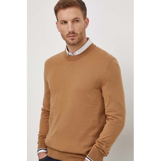 BOSS sweter bawełniany kolor beżowy lekki ze sklepu ANSWEAR.com w kategorii Swetry męskie - zdjęcie 166074163