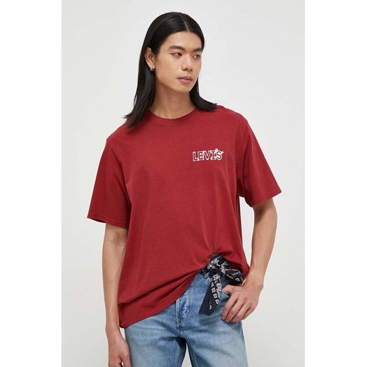 Levi&apos;s t-shirt bawełniany męski kolor bordowy z nadrukiem ze sklepu ANSWEAR.com w kategorii T-shirty męskie - zdjęcie 166074284
