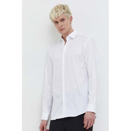 HUGO koszula bawełniana męska kolor biały slim z kołnierzykiem klasycznym 50508268 ze sklepu ANSWEAR.com w kategorii Koszule męskie - zdjęcie 166083894