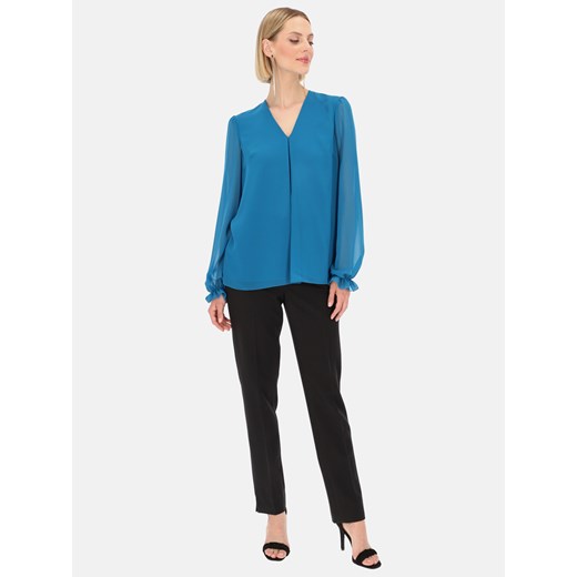 Bluzka damska niebieska Potis & Verso z długimi rękawami z dekoltem w serek 