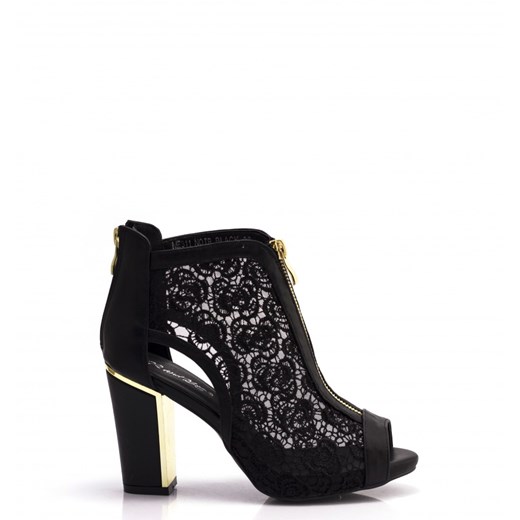 Czarne Koronkowe Botki Lace Boots Cecilia born2be-pl czarny na obcasie