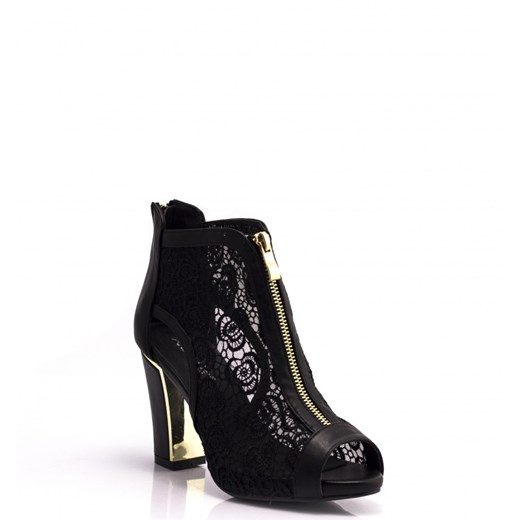Czarne Koronkowe Botki Lace Boots Cecilia born2be-pl czarny na platformie