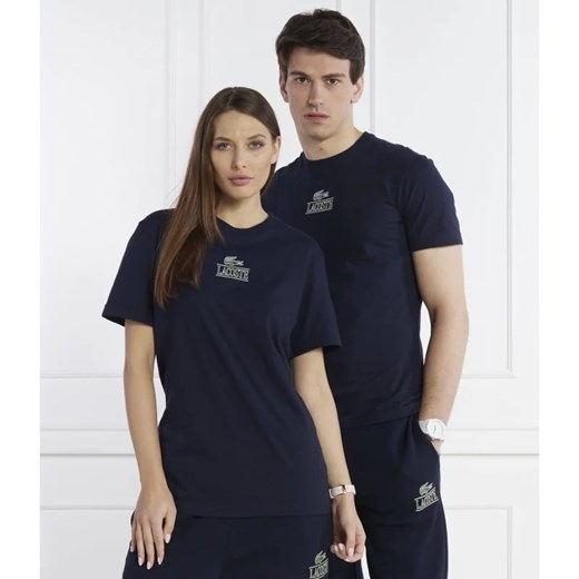 T-shirt męski granatowy Lacoste z napisami z krótkim rękawem