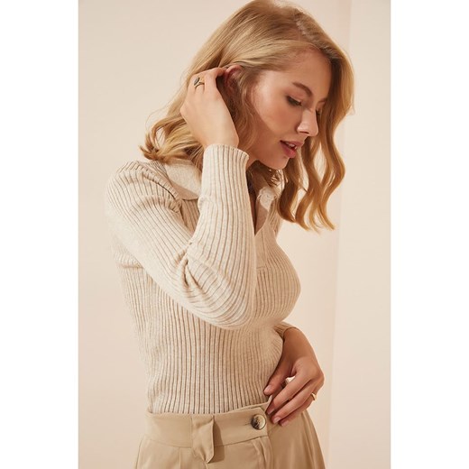 Sweter damski Happiness Istanbul z dekoltem v na jesień 