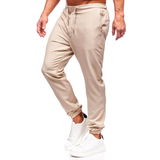 Beżowe spodnie materiałowe joggery męskie Denley 0065 30/S promocja Denley