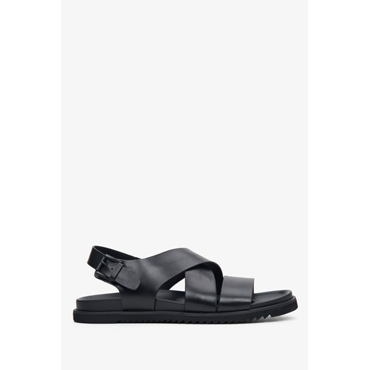 Estro: Czarne skórzane sandały męskie z paskami na krzyż ze sklepu Estro w kategorii Sandały męskie - zdjęcie 166116343