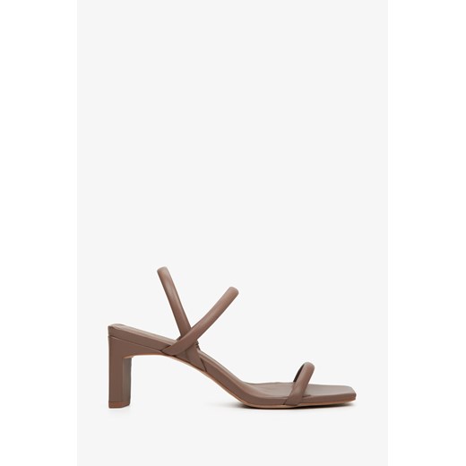 Estro: Brązowe sandały damskie ze skóry naturalnej na stabilnym obcasie ze sklepu Estro w kategorii Sandały damskie - zdjęcie 166116400