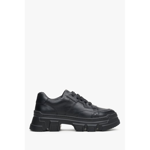 Estro: Czarne skórzane sneakersy damskie na masywnej podeszwie ze sklepu Estro w kategorii Buty sportowe damskie - zdjęcie 166116420