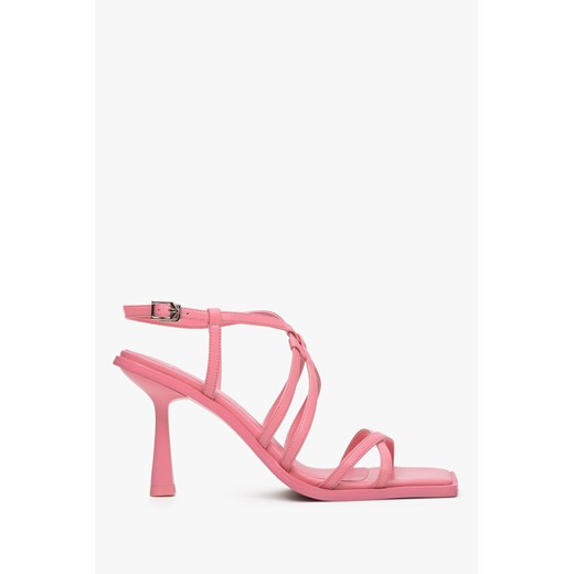 Estro: Różowe skórzane sandały damskie na szpilce ze sklepu Estro w kategorii Sandały damskie - zdjęcie 166116603