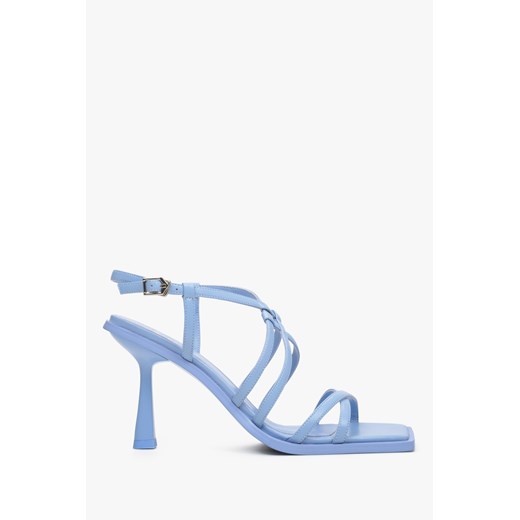 Estro: Niebieskie skórzane sandały damskie na szpilce ze sklepu Estro w kategorii Sandały damskie - zdjęcie 166116934