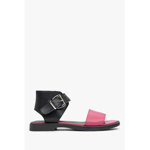 Estro: Czarno-różowe sandały damskie na płaskim obcasie ze sklepu Estro w kategorii Sandały damskie - zdjęcie 166117422