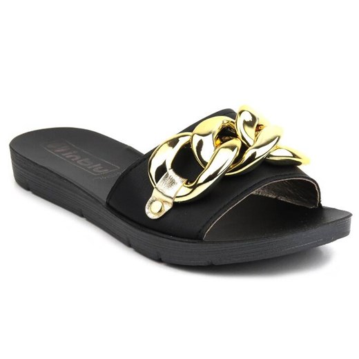 Klapki damskie ze złotym łańcuchem - INBLU ME-42, czarne Inblu 36 ulubioneobuwie promocyjna cena