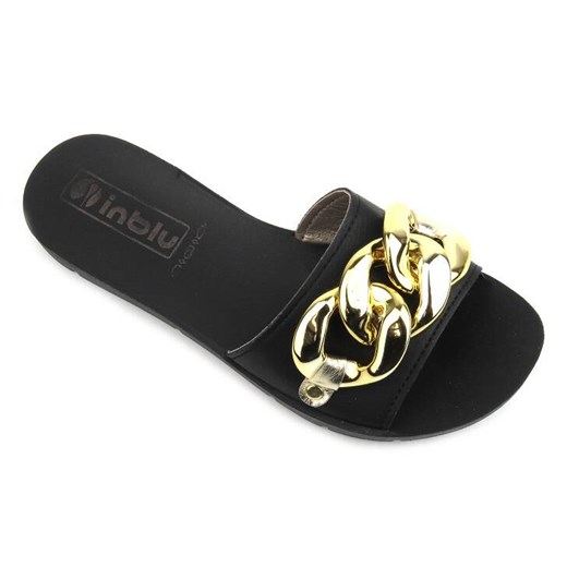 Klapki damskie ze złotym łańcuchem - INBLU ME-42, czarne Inblu 37 ulubioneobuwie wyprzedaż