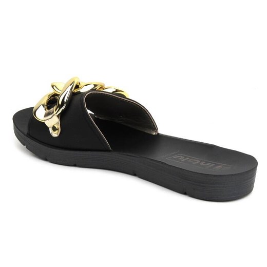 Klapki damskie ze złotym łańcuchem - INBLU ME-42, czarne Inblu 41 promocyjna cena ulubioneobuwie