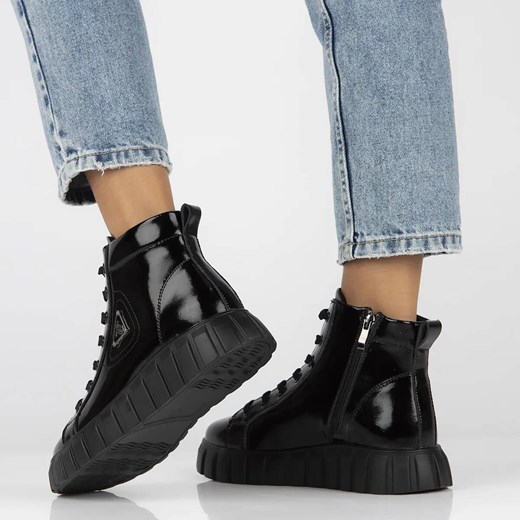 Skórzane botki damskie na platformie - Filippo DBT4146/23, czarne Filippo 37 ulubioneobuwie