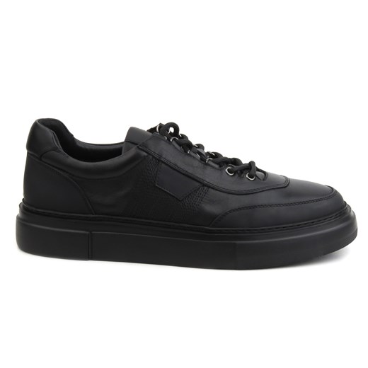 Skórzane sneakersy męskie - JOHN DOUBARE H115-2, czarne ze sklepu ulubioneobuwie w kategorii Półbuty męskie - zdjęcie 166135313