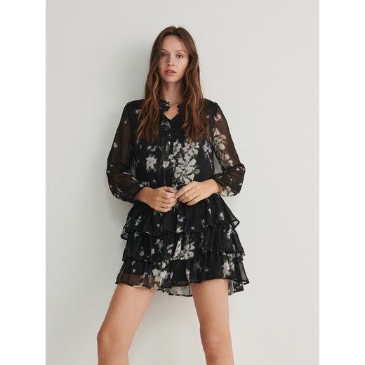 Reserved - Sukienka mini z falbanami - czarny ze sklepu Reserved w kategorii Sukienki - zdjęcie 166138941