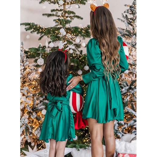 Zestaw świątecznych satynowych sukienek mama i córka Lozmiaa - butelkowa zieleń Pakuten 80/86 promocyjna cena pakuten.pl
