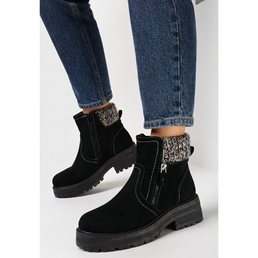 Czarne Botki ze Sweterkową Wstawką Estea 37 okazja born2be.pl