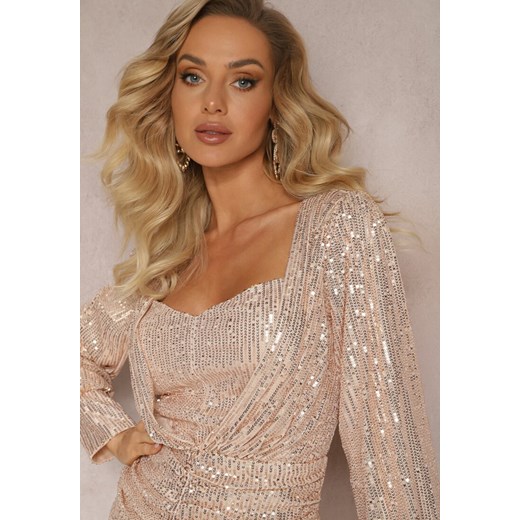 Szampańska Dopasowana Sukienka Mini w Cekiny z Marszczeniem Bellaria Renee M Renee odzież