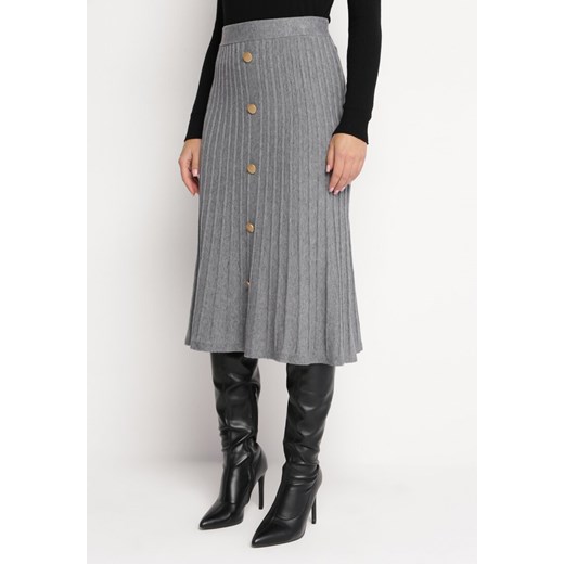 Szara Plisowana Spódnica Midi o Trapezowym Kroju z Guzikami Eclisse ze sklepu Born2be Odzież w kategorii Spódnice - zdjęcie 166145913