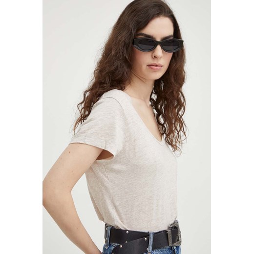 American Vintage t-shirt damski kolor beżowy ze sklepu ANSWEAR.com w kategorii Bluzki damskie - zdjęcie 166151590