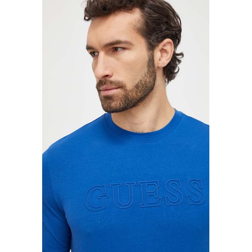 Guess t-shirt męski kolor niebieski z aplikacją Guess L ANSWEAR.com