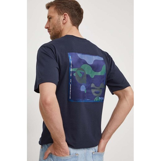 BOSS t-shirt bawełniany męski kolor granatowy z nadrukiem ze sklepu ANSWEAR.com w kategorii T-shirty męskie - zdjęcie 166152081