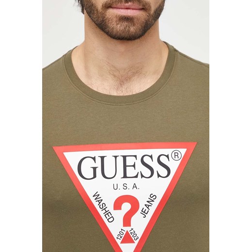 Guess t-shirt bawełniany męski kolor zielony z nadrukiem Guess S ANSWEAR.com