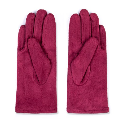 Damskie rękawiczki z ozdobnym obszyciem i kokardą bordowe ze sklepu WITTCHEN w kategorii Rękawiczki damskie - zdjęcie 166152391