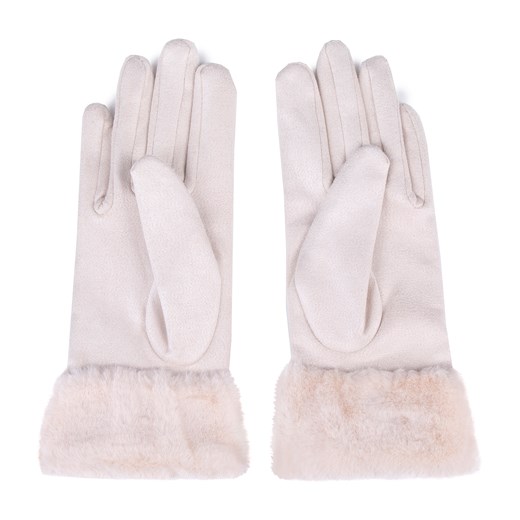 Damskie rękawiczki ze sztucznym futerkiem kremowe ze sklepu WITTCHEN w kategorii Rękawiczki damskie - zdjęcie 166152400