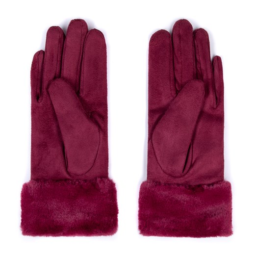 Damskie rękawiczki ze sztucznym futerkiem bordowe ze sklepu WITTCHEN w kategorii Rękawiczki damskie - zdjęcie 166152402