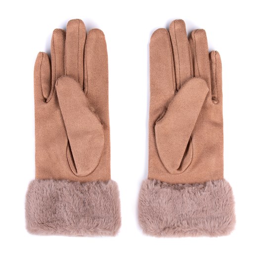 Damskie rękawiczki ze sztucznym futerkiem brązowe ze sklepu WITTCHEN w kategorii Rękawiczki damskie - zdjęcie 166152403