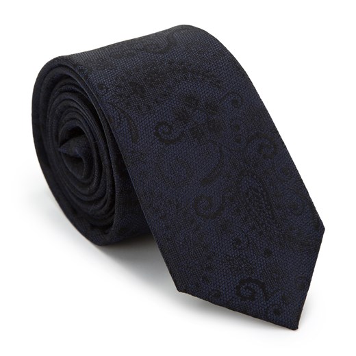 Krawat jedwabny wzorzysty granatowo-czarny ze sklepu WITTCHEN w kategorii Krawaty - zdjęcie 166152470