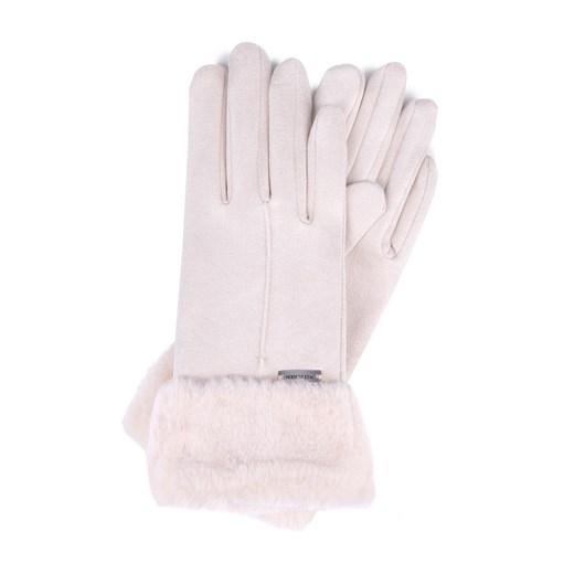 Damskie rękawiczki ze sztucznym futerkiem kremowe ze sklepu WITTCHEN w kategorii Rękawiczki damskie - zdjęcie 166156042