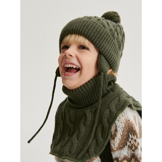 Reserved - Strukturalna czapka z pomponem - zielony ze sklepu Reserved w kategorii Czapki dziecięce - zdjęcie 166161741