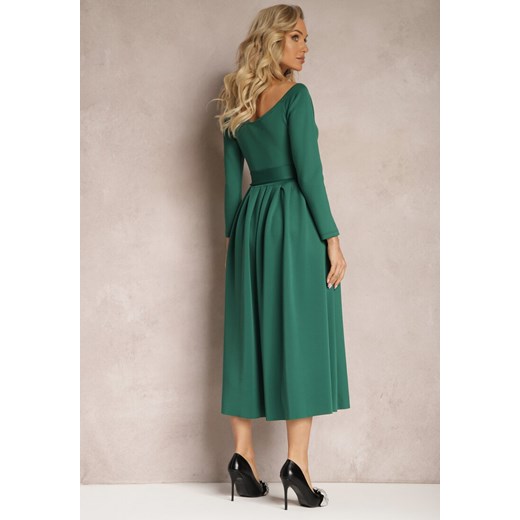 Sukienka zielona Renee elegancka z dekoltem w serek