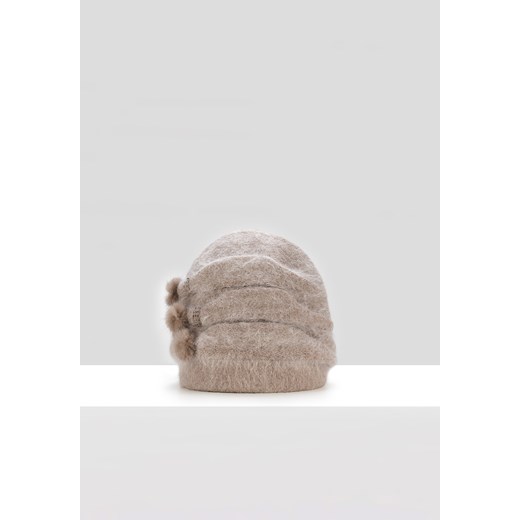 Brązowa dzianinowa czapka z naturalnym włosiem ze sklepu Molton w kategorii Czapki zimowe damskie - zdjęcie 166165973