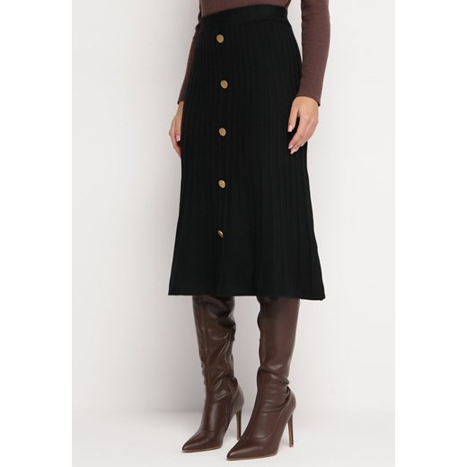 Czarna Plisowana Spódnica Midi o Trapezowym Kroju z Guzikami Eclisse ze sklepu Born2be Odzież w kategorii Spódnice - zdjęcie 166167741