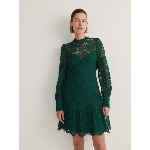 Reserved - Koronkowa sukienka mini - morski ze sklepu Reserved w kategorii Sukienki - zdjęcie 166179301